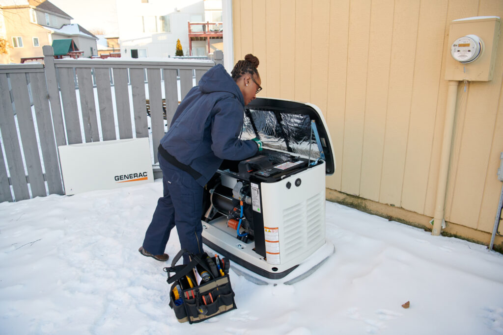 electrician installing a standby generator